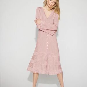 White House Black Market Blush Pink V-Neck Button-Front Midi Dress